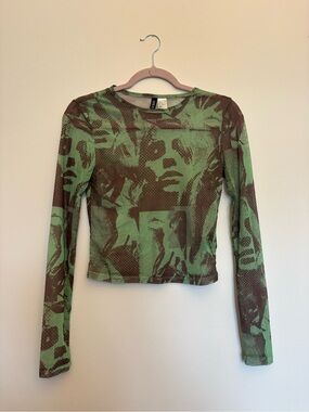 Divided Green & Brown Graphic Mesh Long-Sleeve